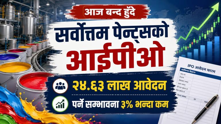 सर्वोत्तम पेन्ट्सको IPO मा २४.६३ लाख आवेदन, पर्ने सम्भावना ३ प्रतिशतभन्दा कम